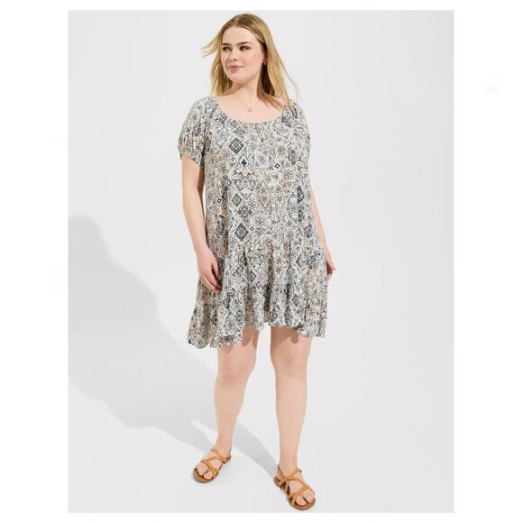 TORRID NWT Gauze Puff Sleeve Tiered Drop Waist Boho Dress - Picture 2 of 5